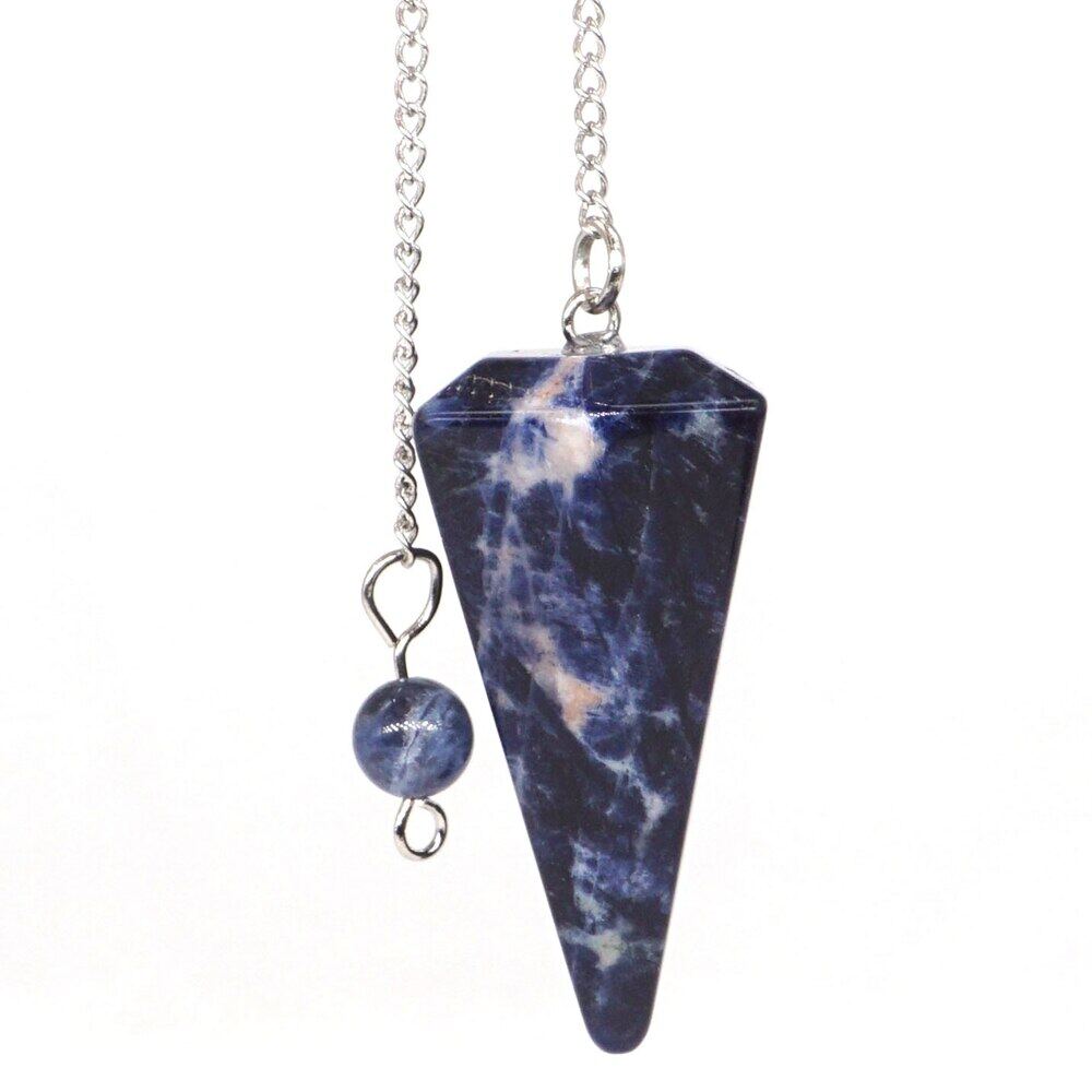 Hot Natural Gemstone Blue Sodalite Reiki Healing Crystal Pyramid Hexagonal Pendulum Chain