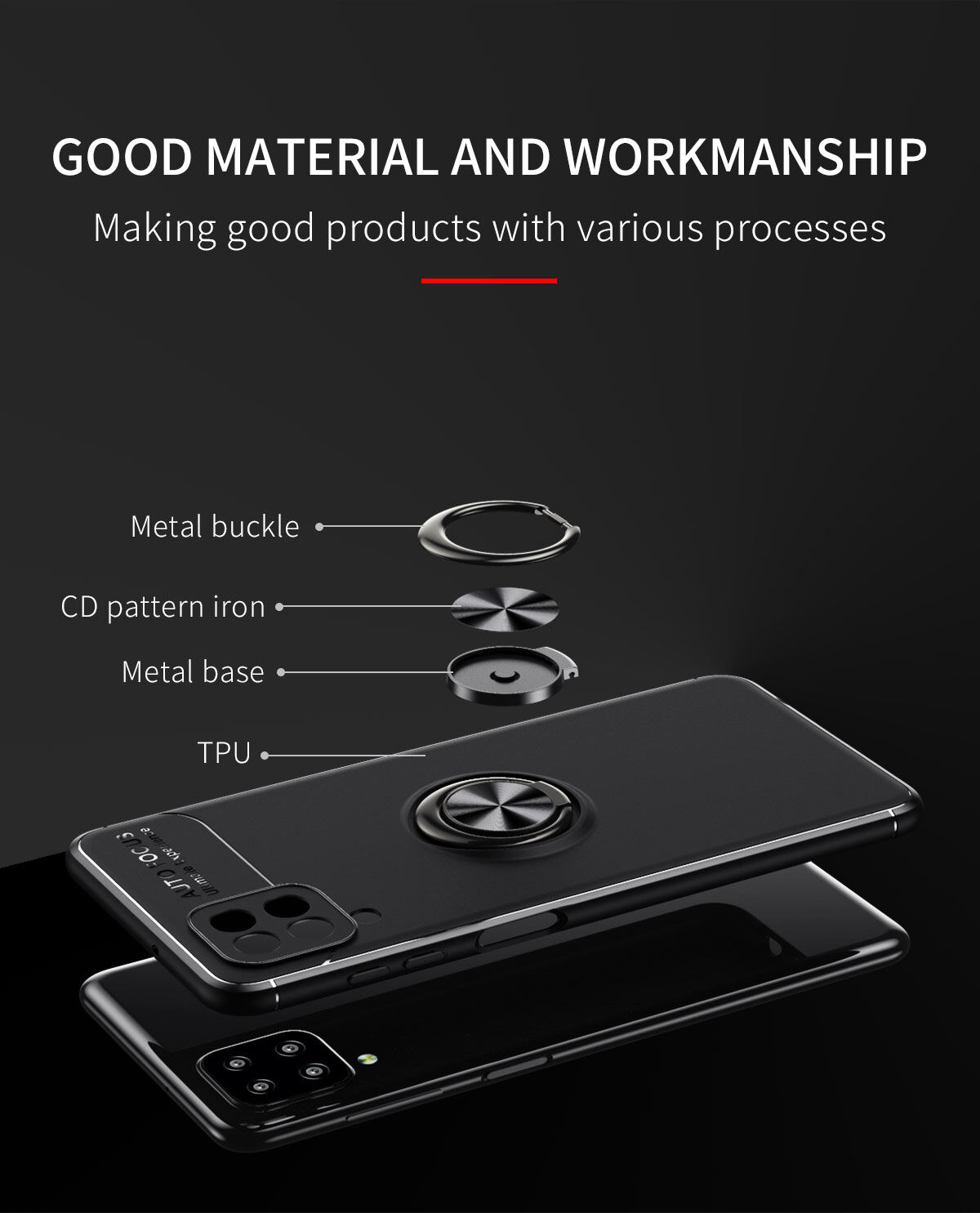 for Samsung A12 Case [Metal Ring Buckle] Soft TPU Case Back Cover Shell, with 360° Rotating Ring Holder Kickstand, Can work with Car Mount, Impact Resistant