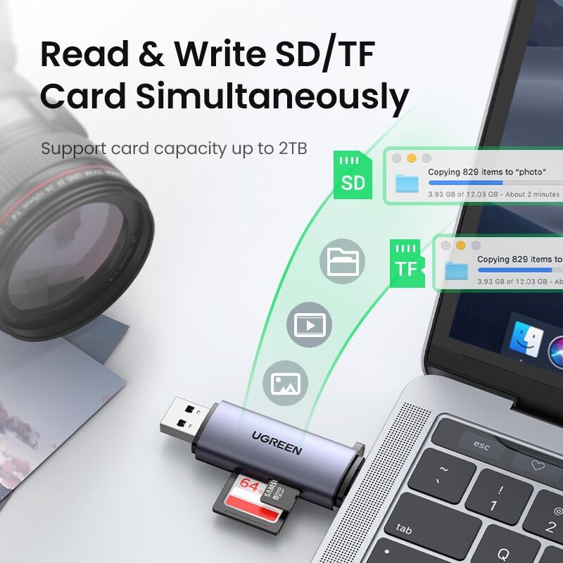 UGREEN Card Reader USB3.0&USB C To SD Microsd TF Thunderbolt 3 For PC Laptop Essories Smart Memory Cardreader SD Card Adapter