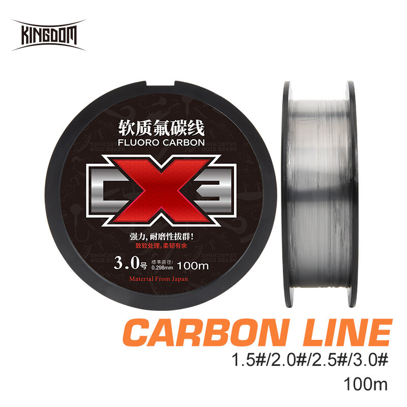 Kingdom CX3 Soft Fluorocarbon Fishing Line 100M 100% Monofilament Japanese Fiber Leader&Main Carbon Sinking Fishing Line