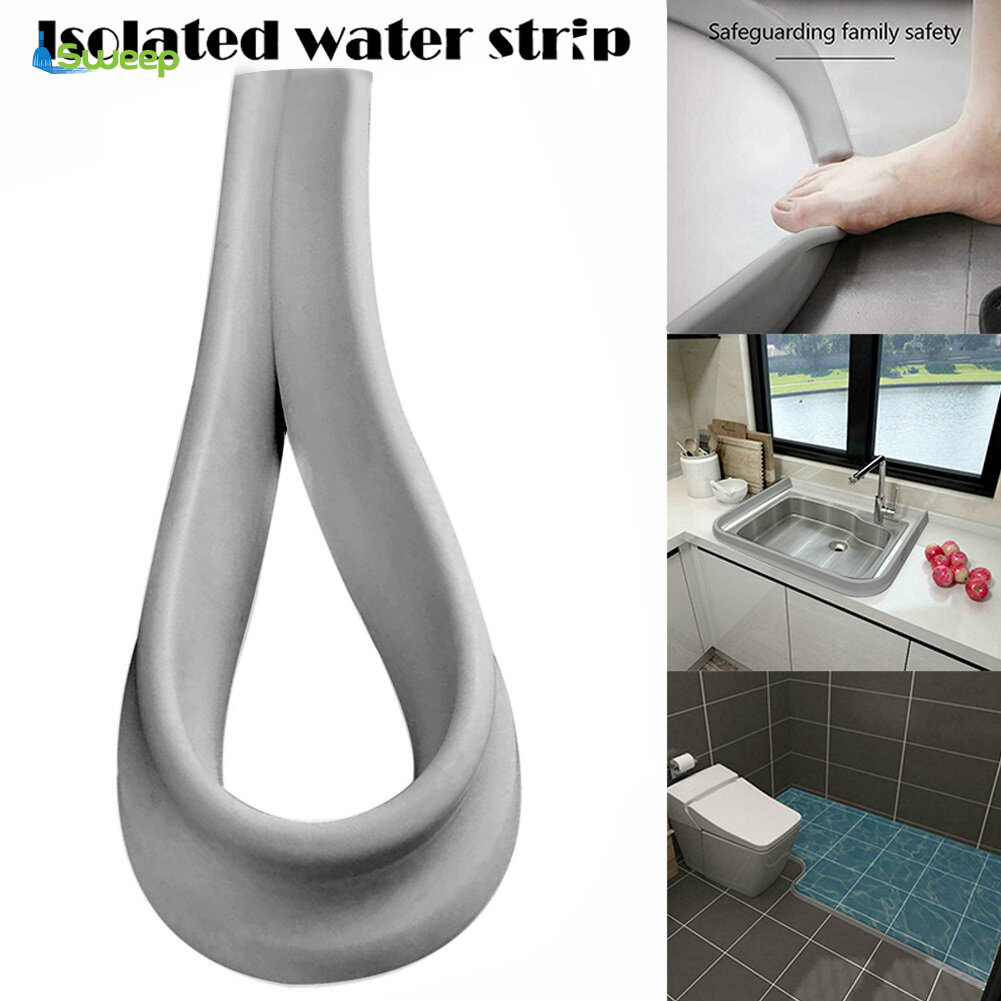 【Free Glue】50-200cm Bathroom Silicone Water Stopper Strip Water Barrier Dam Dry Wet Separation