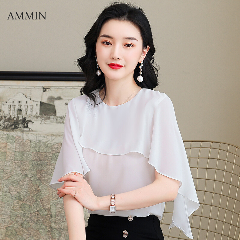Ammin Áo Kiểu Phương Tây 2021 Áo Cánh Khâu Diềm Xếp Nếp Ngọt Ngào Thời Trang