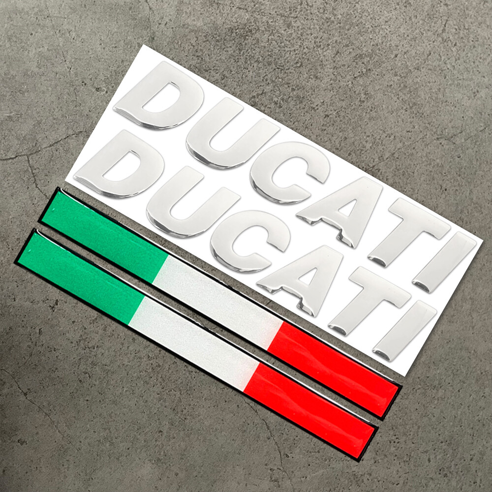 Motorcycle 3D Silver Racing DUCATI Logo Emblem Decal Tank Fairing Badge Sticker 1 Pair