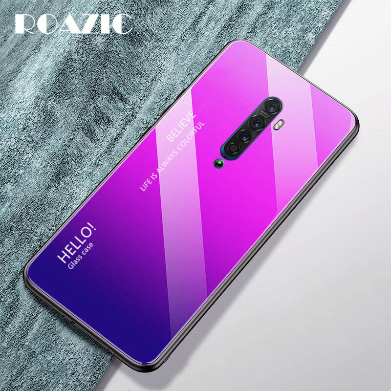 ROAZIC For OPPO Reno2 Reno2 F Case Gradient Colorful Tempered Glass Hard Back Soft Edge Cover Phone Case Reno 2 Reno 2F