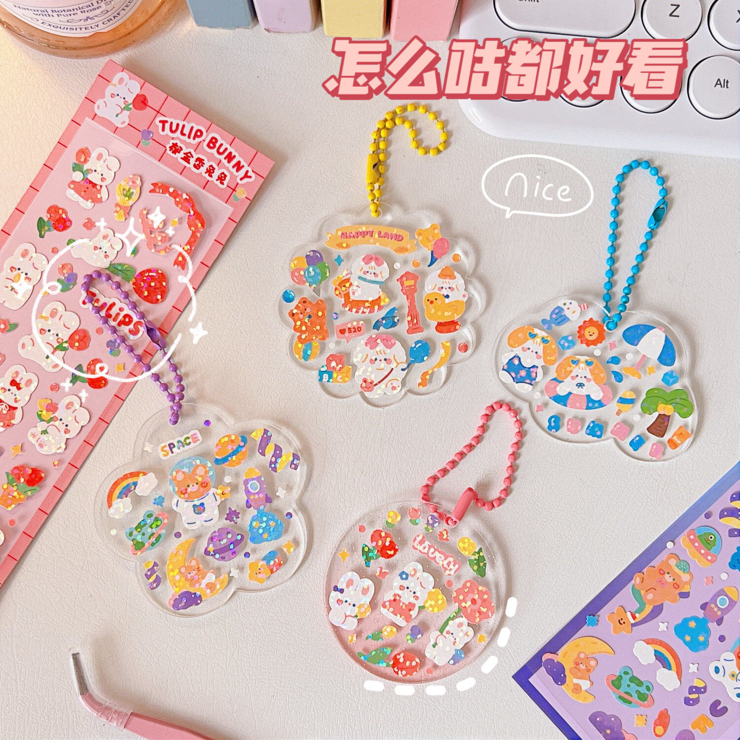Sticker Trang Trí Hình Gấu Thỏ Dễ Thương Siêu Lạ
