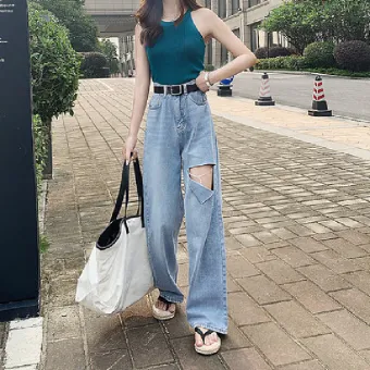 ripped wide leg jeans