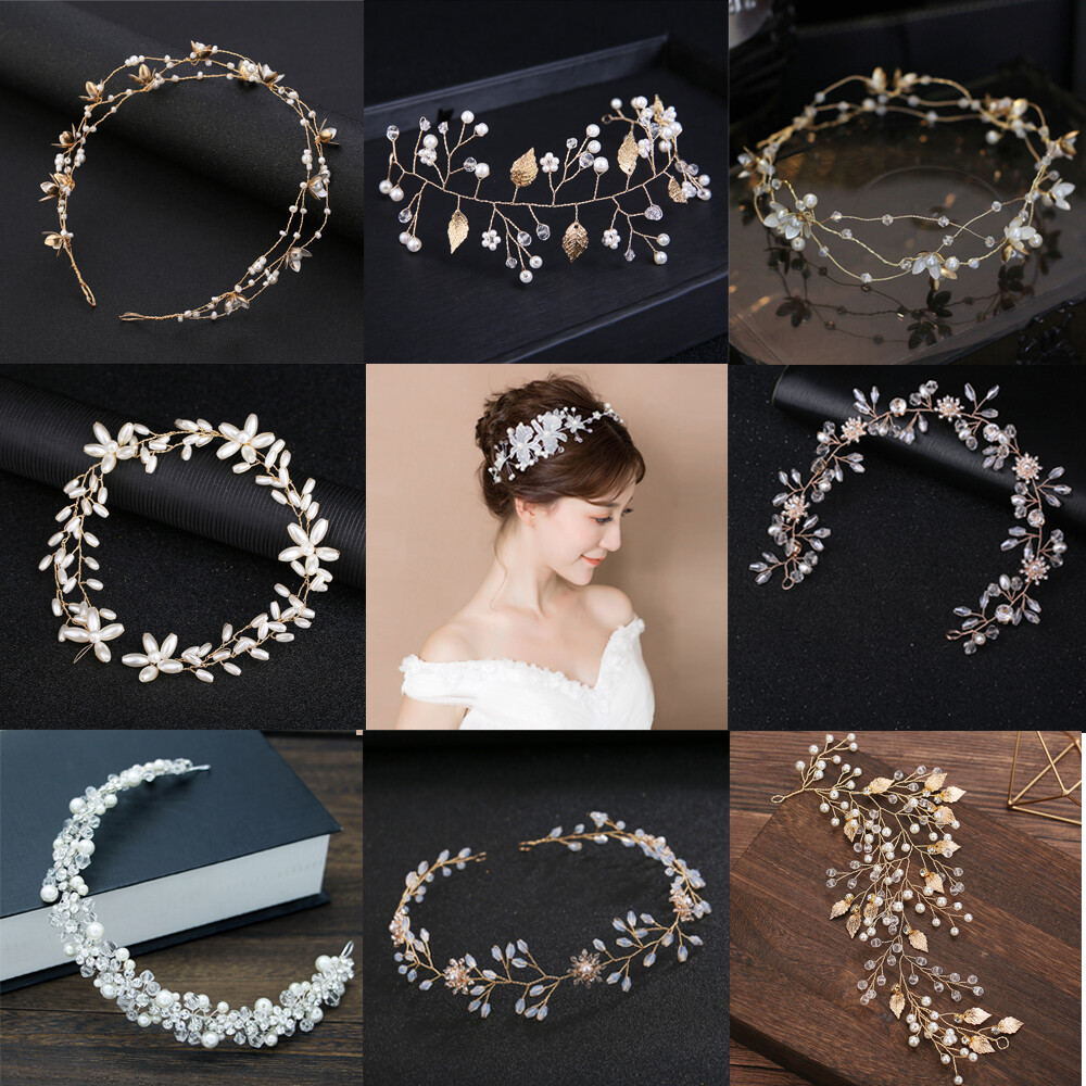 1pc Crystal Headband High-end handmade flower headdress headband handmade hair accessories bride girl pearl rhinestone headdress hair accessories crystal headband wedding hair accessories