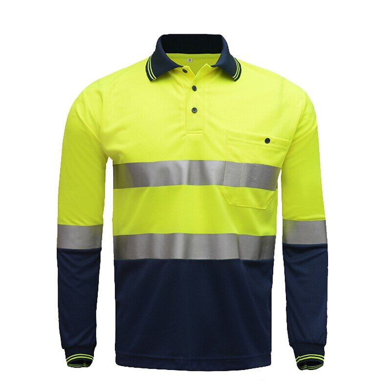 Men's Polo Shirts Hi Vis High Visibility Reflective Long Sleeve Safety Workwear Shirt Two Tone Shirt Men