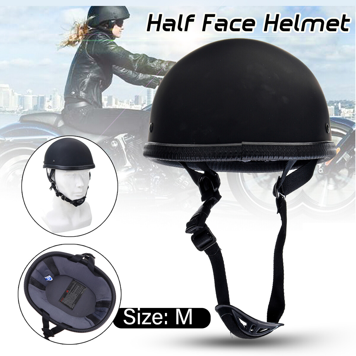 M/L/XL Mũ Bảo Hiểm Nửa Mặt, Màu Đen Mờ