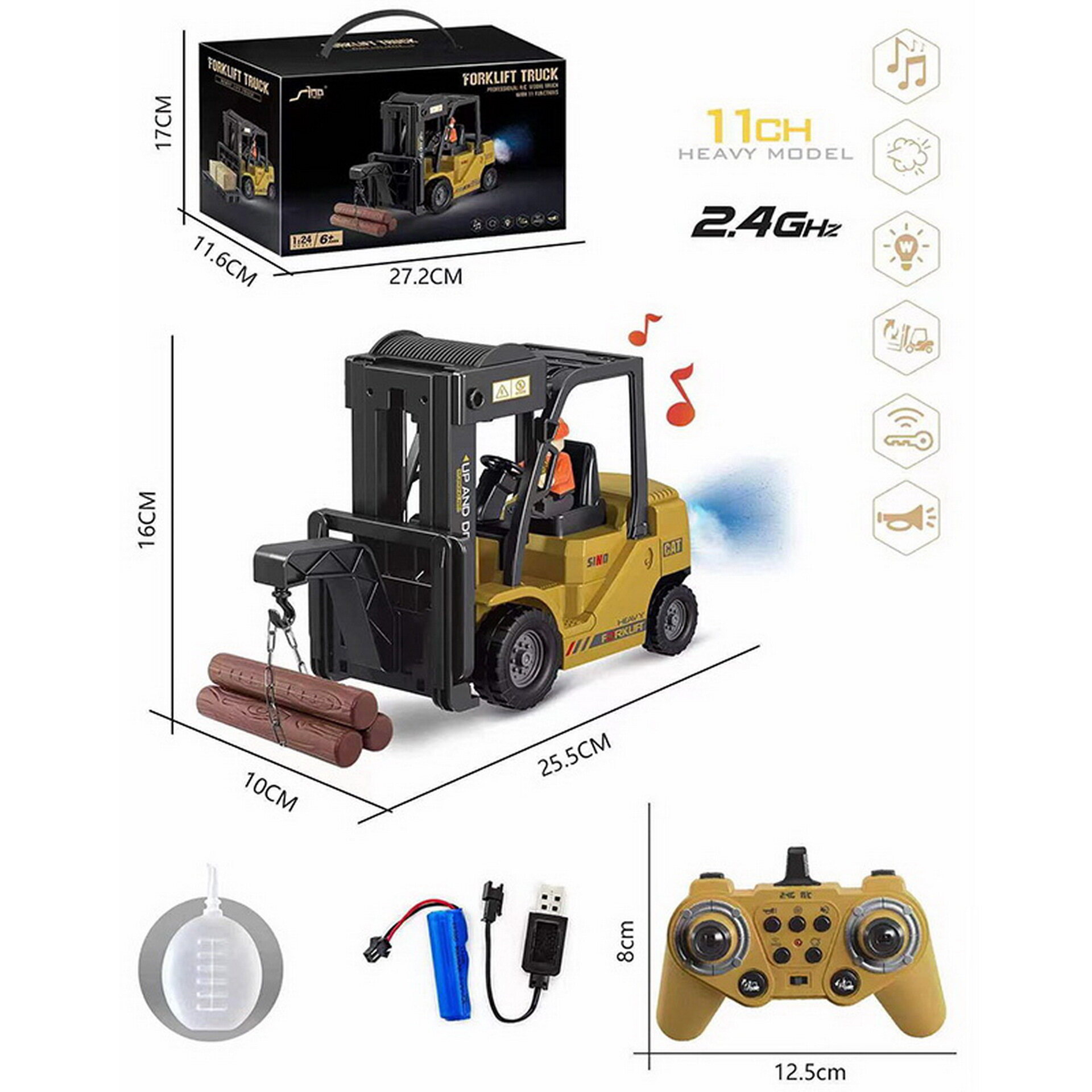 Toysmars điều khiển từ xa xe nâng điện cần cẩu phun acousto-quang Đồ chơi xe xây dựng