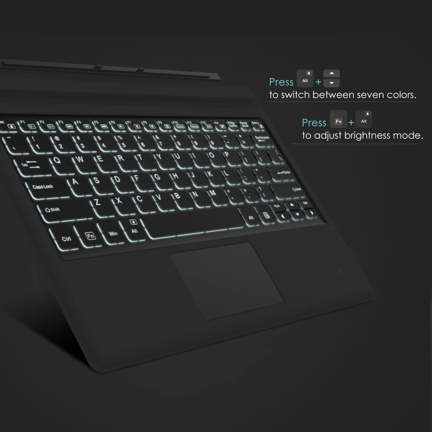 MoKo Type Cover Fit Microsoft Surface Pro 7 Plus/ Pro 7/ Pro 6/ Pro 5/Pro 4/Pro 3, Ultra-Slim Wireless Bluetooth Tablet Computer Keyboard with Trackpad, 7-Color LED Backlit, Rechargeable Battery