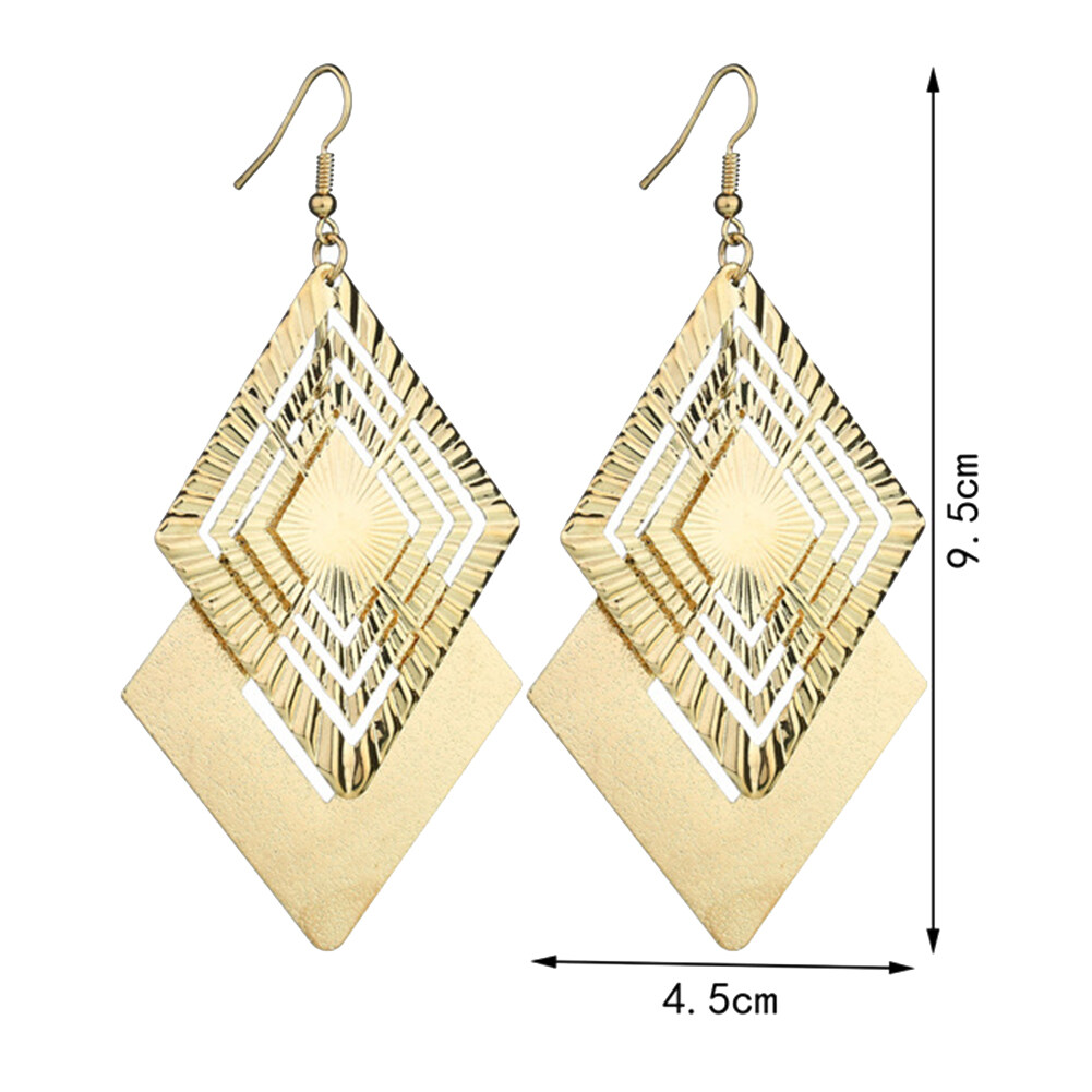 Khuyên tai dài hình thoi hai lớp rỗng thời trang Gravitational Wave