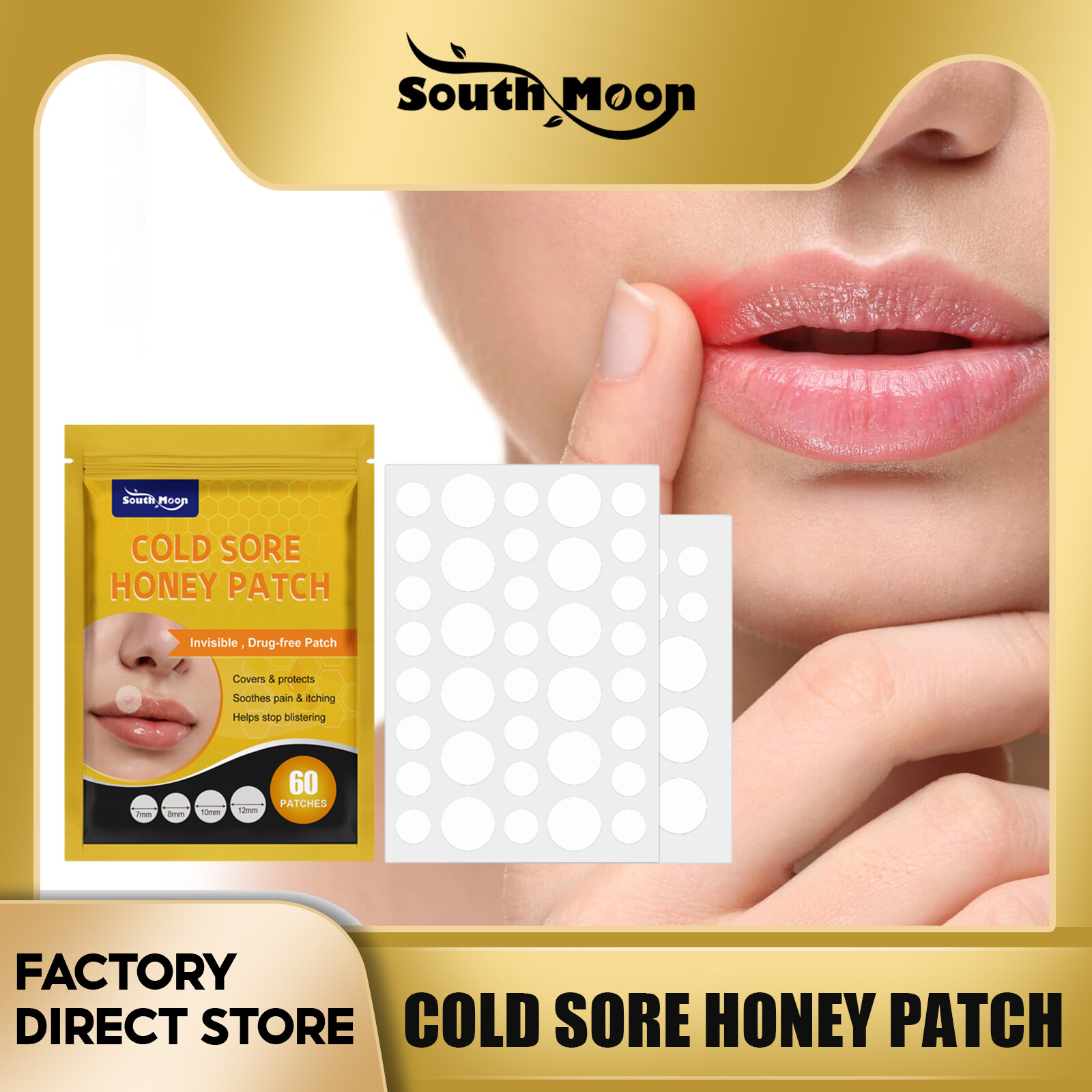 South Moon Cold Sore Honey Patch Lip Blister Patch Mouth Blister Patch Cold Sore Lip Blister Patch Cold Sore Healing Hydrocolloid Lip Care Stickers Mouth Blister Patch Shrinkage Perioral Blister Patch Lip Care Lip Care Blister Patch Blister