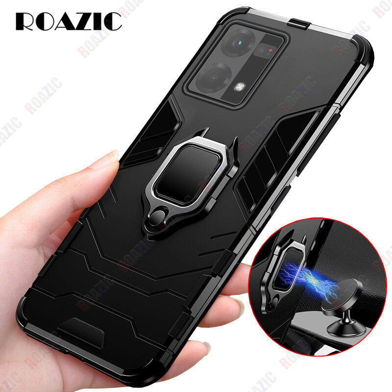 ROAZIC For OPPO Reno7 4G Case Anti-fall Hard PC Phone Cover 360 Rotating Magnetic Car Holder Casing Reno 7 4G