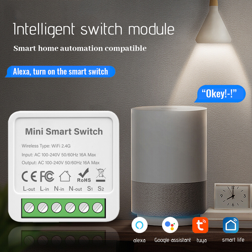 【Same Day Shipping】16A MINI Wifi Bluetooth Smart Switch Supporte 2-way Control Timer Wireless Switches Smart Home Automation Compatible With Tuya AlexaGoogle Home,Bluetooth WiFi Dual Mode, No Switch (direct Wire) + Single Control Switch + Double Control S