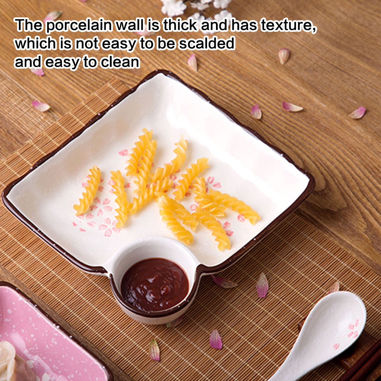 CNMF Household Dish Square Large Ceramic Dumpling Plate Vinegar Dish Grid Tray