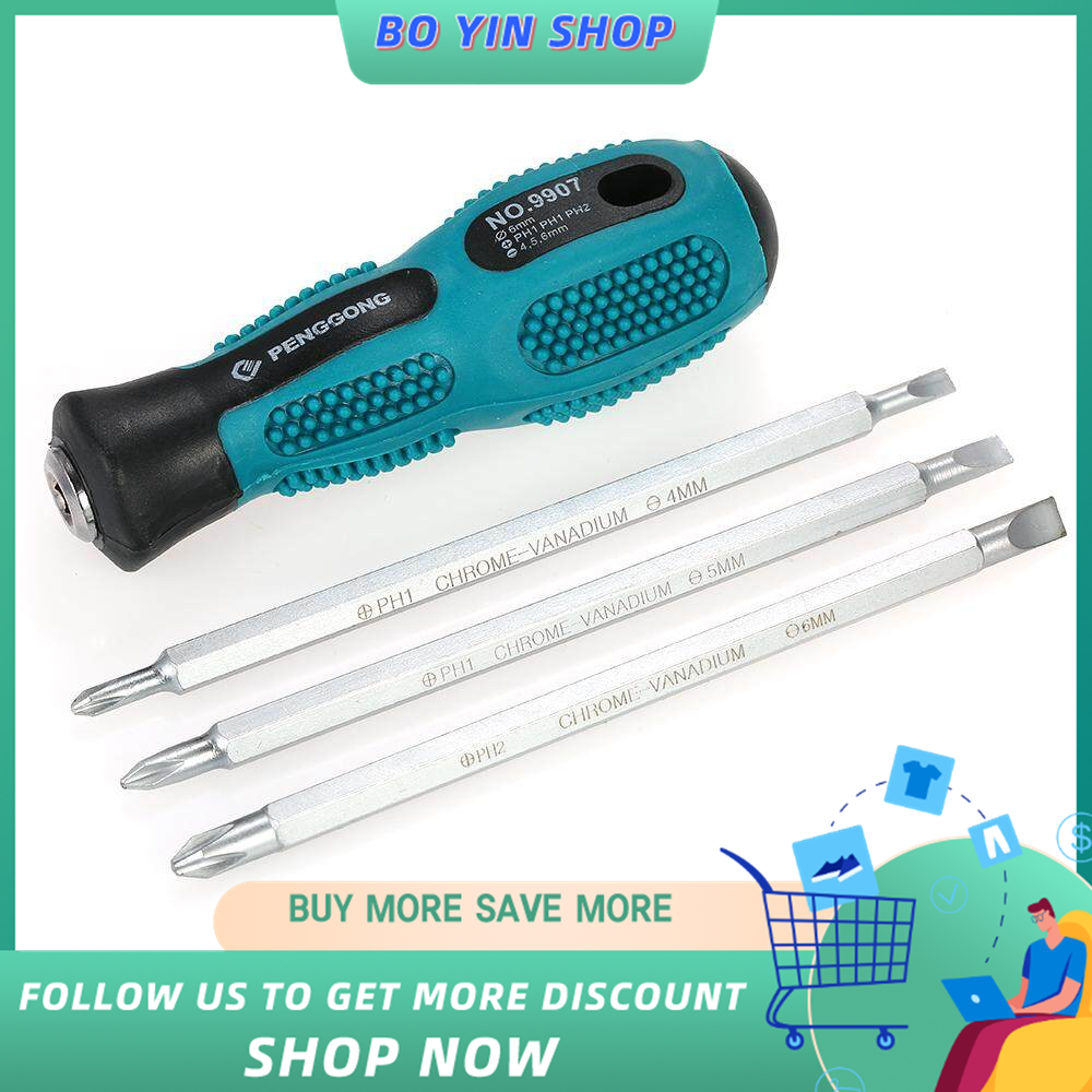 PENGGONG 4pcs Multi-functional Insulated Screwdrivers Set with Magnetic Two-Way Slotted & Phillips Bits Electrical Work Repair Tools Kit