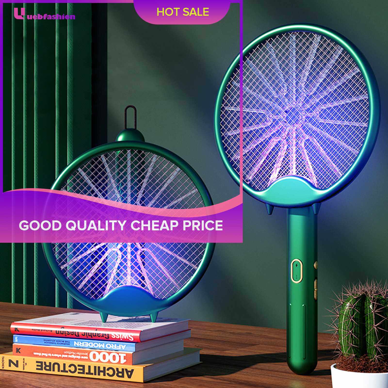 USB Mosquito Swatter Foldable UV Light Bug Zapper Racket Wall-mounted 800mAh Rotatable Rechargeable 5-Layer Safety Mesh Pest Control for Home Bedroom