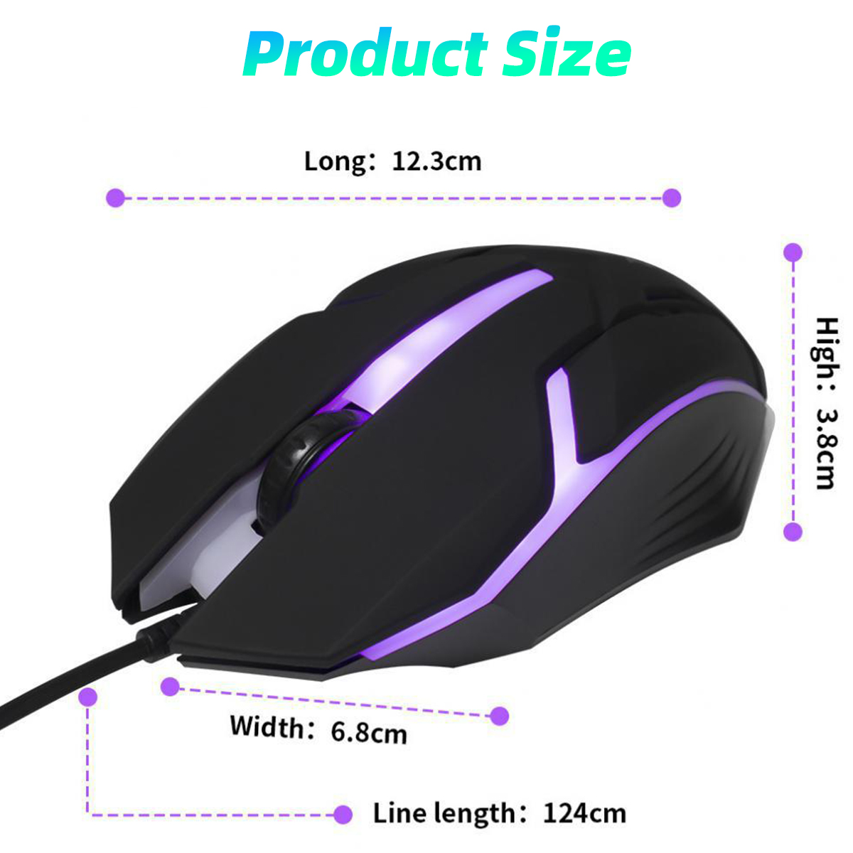 Fonken Backlight USB Wired Gaming Mouse 1600 DPI Optical 3 Buttons Game Mice Mouse For PC Laptop Computer 1.2M Cable USB Game Wired Luminous Mouse