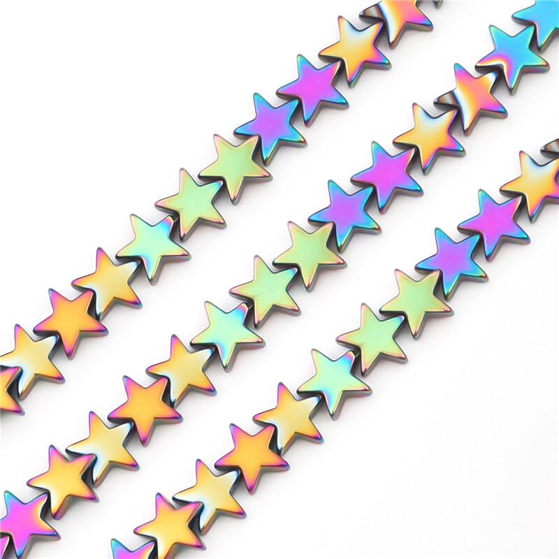 4/6/8mm Natural Stone Gold Sliver Multicolor Pentagram Hematite Beads Stars Loose Spacer beads Charm for Jewelry Bracelet Making DIY Accessories About 15''/Strand (38cm)