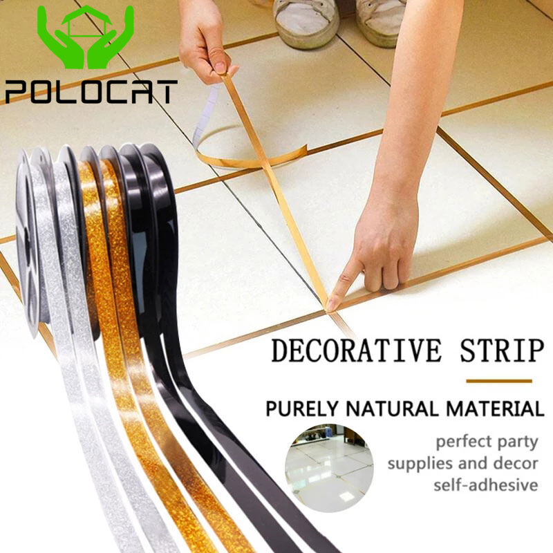 Polocat Home Decor Sewing Waterproof Flooring Line Sticker 50M Gold Ceramic Tile Adhesives Mildewproof Gap Tape