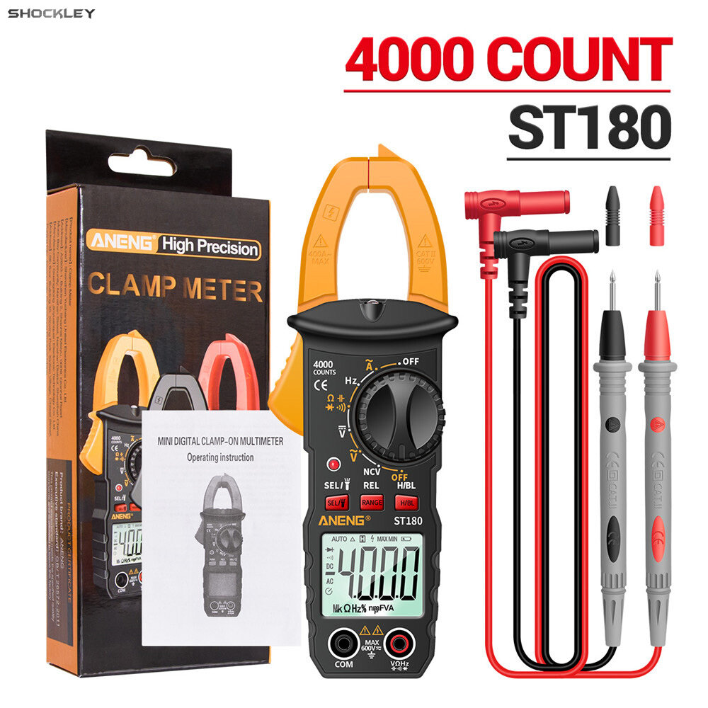 Shockley Digital Clamp Meter Multimeter Tester 4000 Counts Amp Ohm Volt Meter Measures AC Current AC/DC Voltage Capacitance Resistance