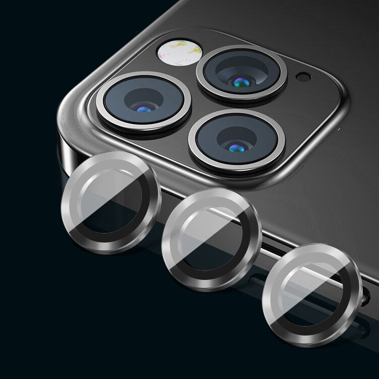 【 1 Set 】 CrashStar Alloy Glass Camera Lens Protector For iPhone 15 14 Pro Max Plus 13 12 Pro Max Mini 11 Pro Max Premium HD Tempered Glass Metal Ring Aluminum Alloy Lens Screen Cover Camera Film Protection Hot Sale