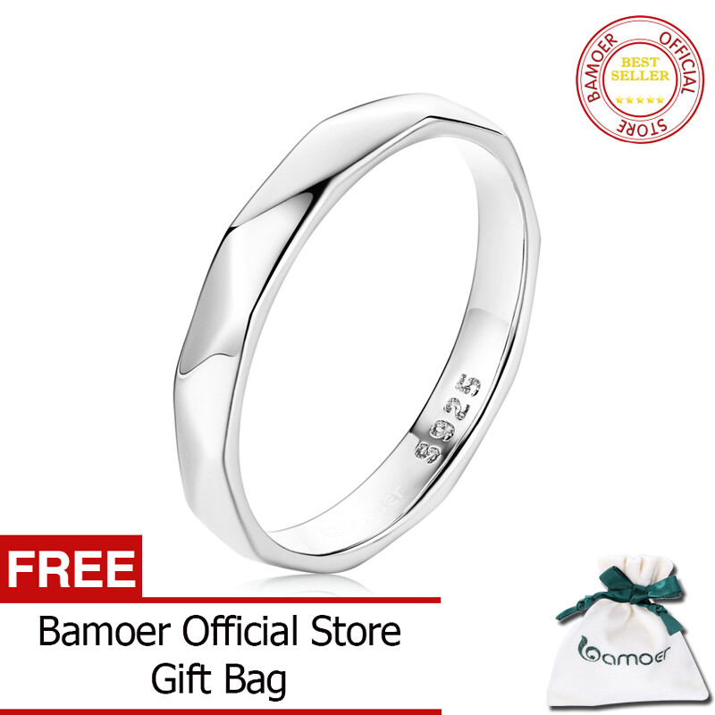 BAMOER Authentic 925 Sterling Silver Simple New Model Plated Platinum Finger Ring for Women Fashion Jewelry BSR219
