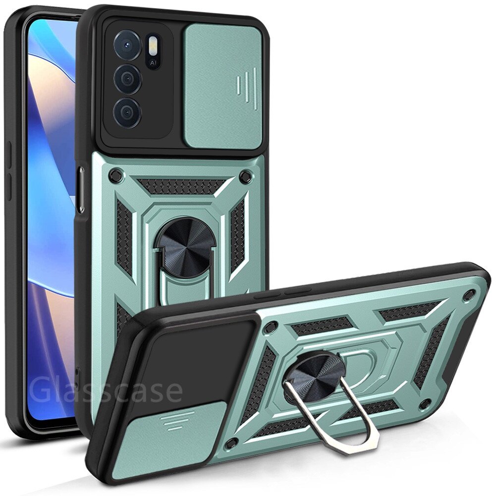 For Oppo A98 A78 A58 A17 A17K A57 A77  A96 A76 A36 A16 A 16 A15 A15s A 15 A74 A 74 A95 A 95 A93 A54 Reno 6 7 Z C35 4G 5G Shockproof Phone Case Ring Bracket Stent Push Camera Lens Protection Hard Back Cover