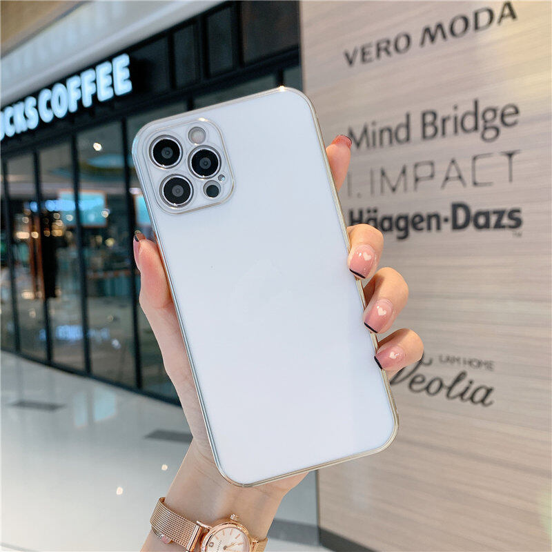Luxury classic straight edge phone case for iphone 11 12 pro max mini 7 8 plus matte soft cover case for iphone xr x xs max se 2020 plating full lens protective casing with logo
