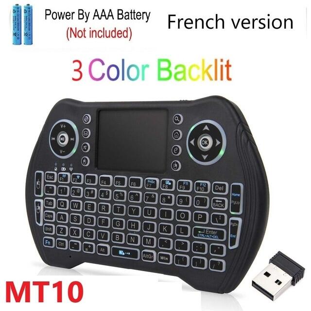 MT10 wireless Keyboard Russian English French Spanish 3 colors Backlit 2.4G Wireless Touchpad For Android TV BOX Air Mouse