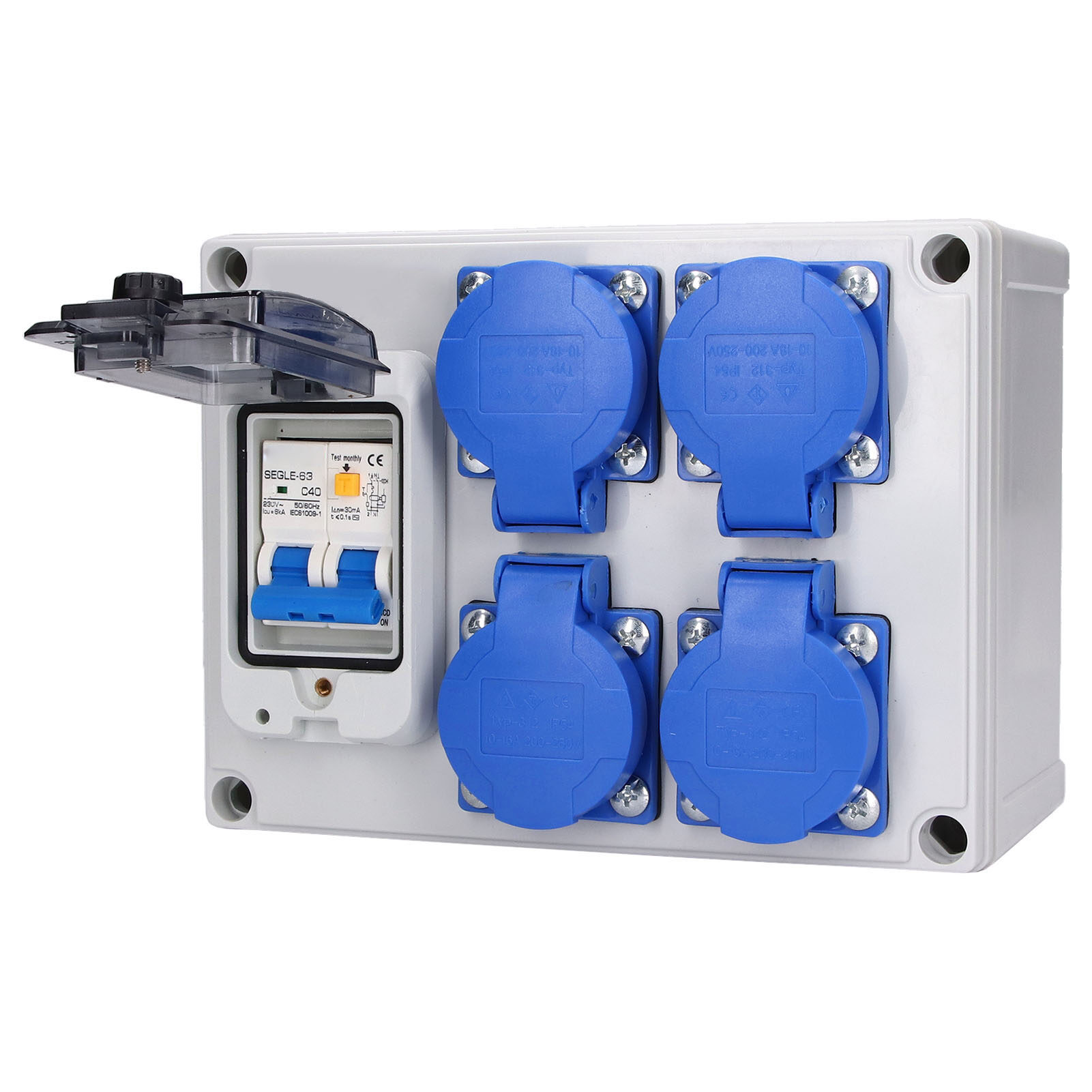 200-250V 10-16A Wall Socket Dual German Power Outlet Box Waterproof ...