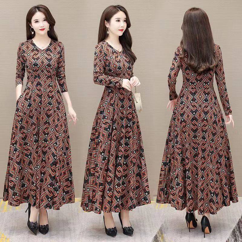 【SW】Long sleeved skirt with geometric printed patterns for middle-aged and elderly people
