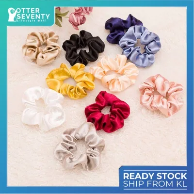 (Ready Stock)Satin Silk Fashion Scrunchies,Sweet Solid Color Elastic Hair Bands,Hair Ties Ropes For Women Girls Plain Color Thickened Satin Large Intestine Ring Scrunchies Faux Silk Elastic Hair Band Hair Tie Women Fashion Hair Accessories