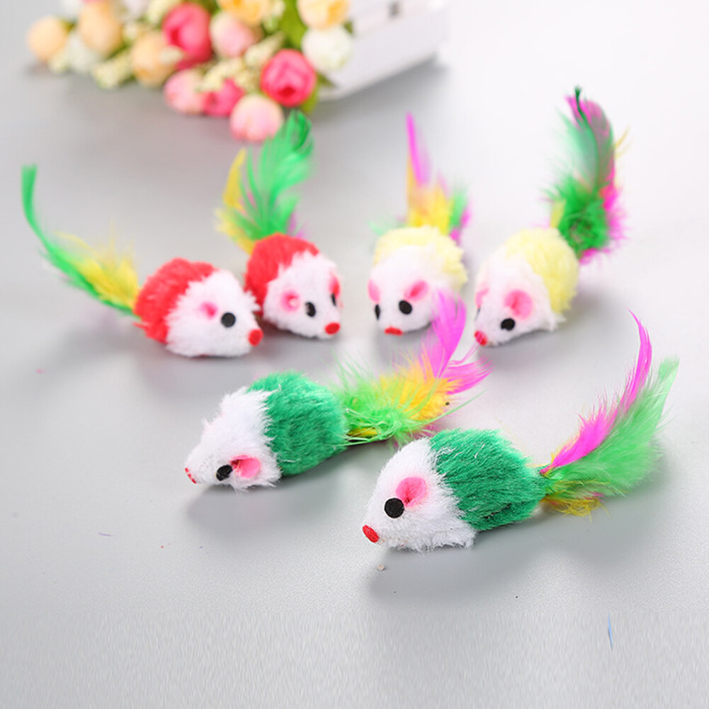 1pc Cat toys False Mouse Pet Cat Toys Mini Funny Playing Toys For Cats with Colorful Feather Plush Mini Mouse Toys