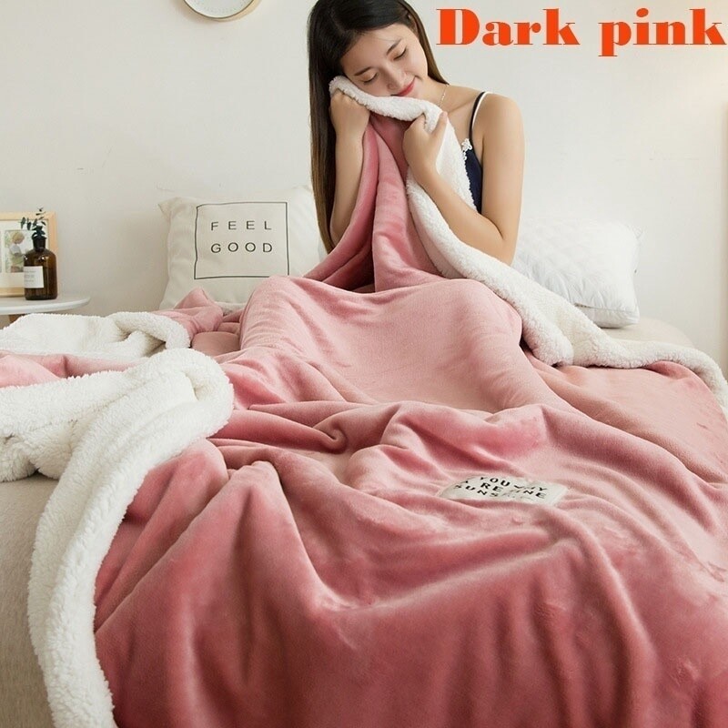 Chăn Vải Flanen Nhung Lông Cừu Hai Lớp Siêu Mềm Chăn Giường Đệm Cỡ Queen King