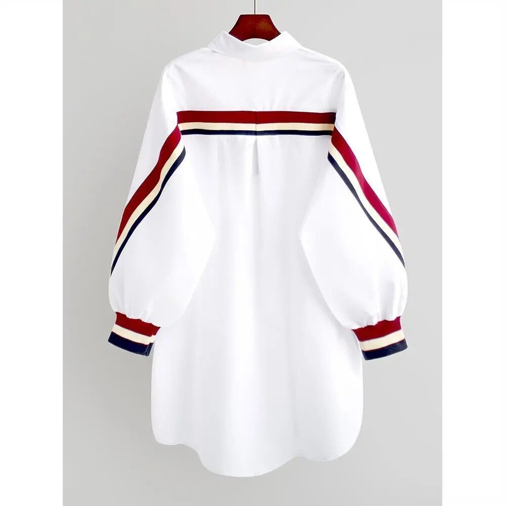 Spring/Summer Shirts Korean Mid-Length Contrast Striped Shirts Loose Casual Fashion Versatile Shirts