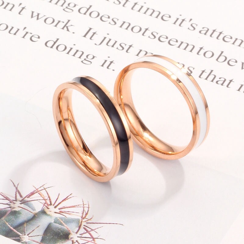 Nhẫn Phong Cách Hàn Quốc Đen Trắng 18K, Dành Cho Cặp Đôi