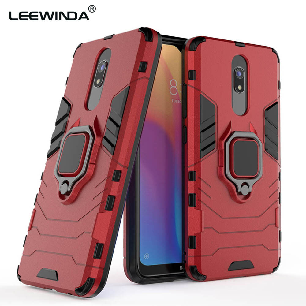 LEEWINDA For Xiaomi Redmi 8A Case,For Redmi 8 Phone Case, Silicone TPU And Hard PC Luxury Armor Shockproof Metal Ring Holder Cover
