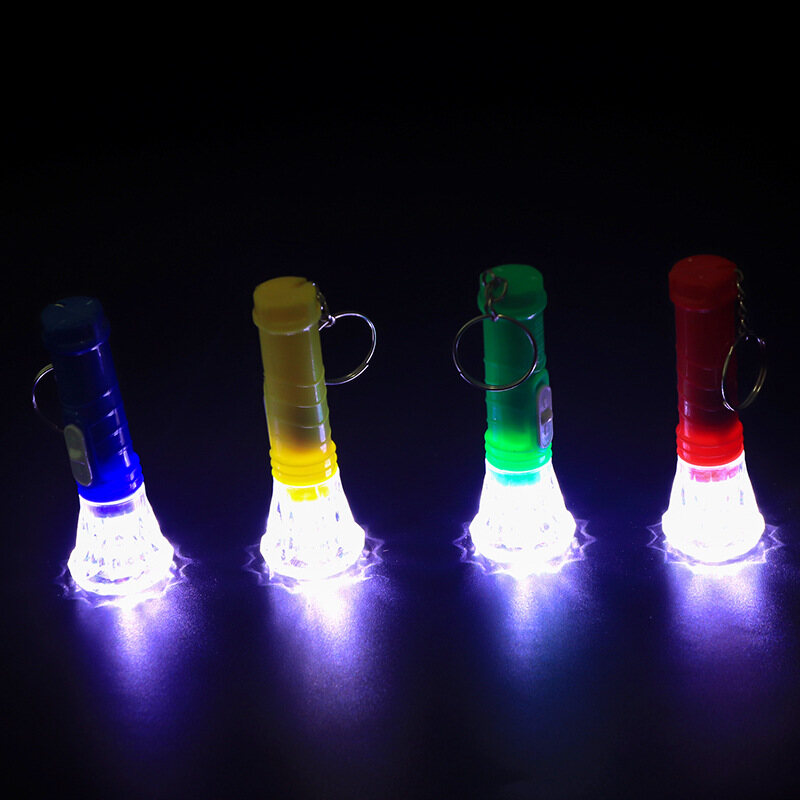 Mini Diamond LED Flashlight with Keychain Plastic cute torch emergency lamp random color delivery