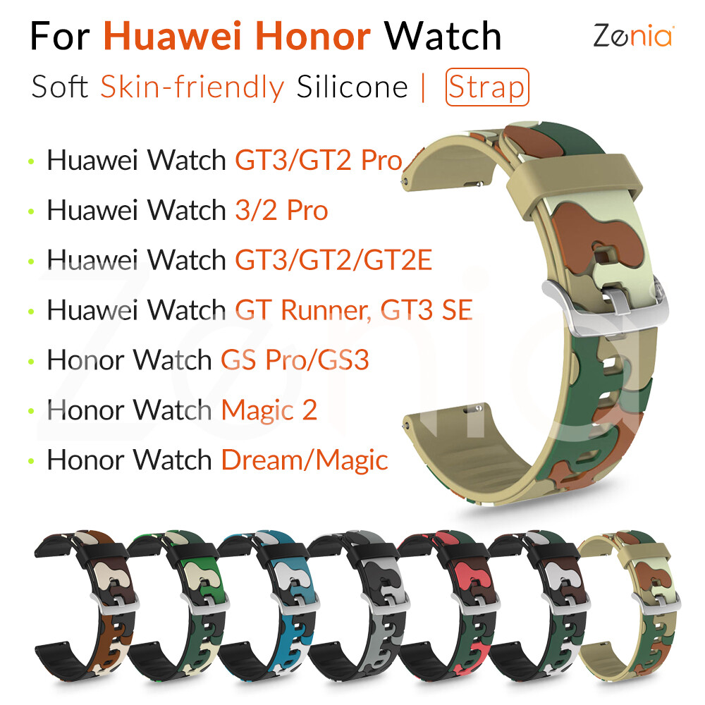 Zenia 22mm 20mm Replacement Multicolor Silicone Watchband Watch Strap for Huawei Watch GT 2 3 Pro Titanium Ceramic Active Classic Elegant Runner Sport Elite GT2 GT3 SE 2E Honor GS Pro GS3 Magic 2 Dream Magic2 46mm 43mm 42mm Smart Sport Watch Accessories
