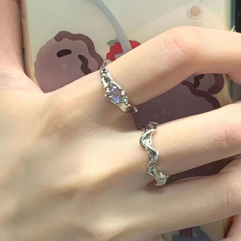 2pcs Moonstone không đều vòng lượn sóng vòng hình học cho nam giới và phụ nữ linh hoạt mở điều chỉnh trang sức nhẫn đôi Quà Tặng