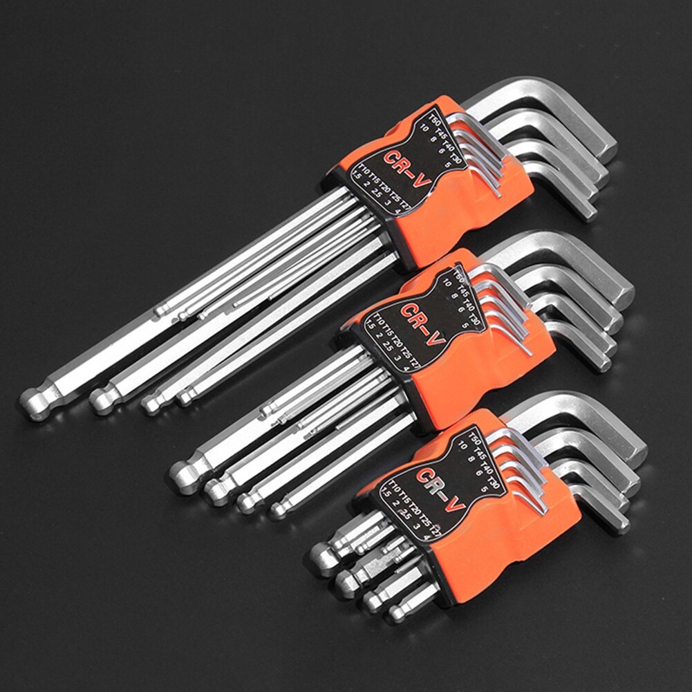 9Pcs/Set Double End L Shape Screwdriver Hex Allen Wrench Ball Head Spanner Tools