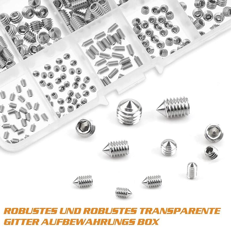ELECTRAPICK 240Pcs Hex Hexagon Socket Set Screw Cone Point Grub Screw Tapered End Headless Bolt M3 M4 M5 M6 M8
