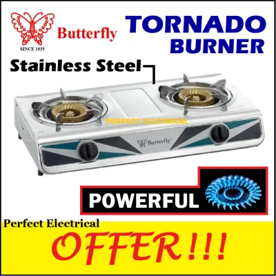 [TORNADO BURNER] Butterfly Double Burner Gas Stove BGC-2015 Table Top 2 Burner Cooker with TORNADO Flame Stainless Steel Body