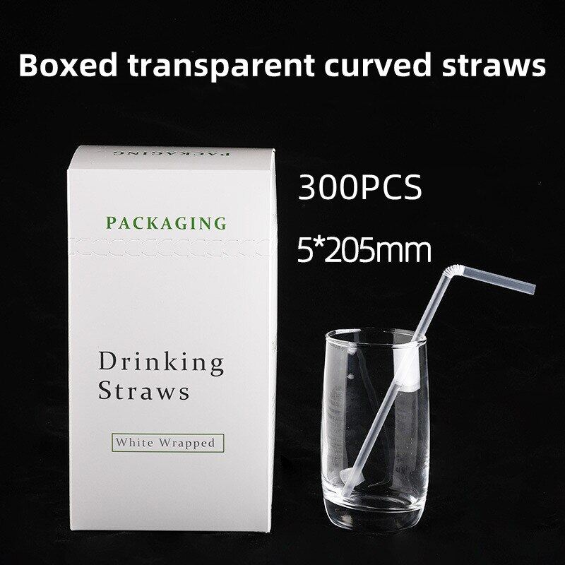 100/300pcs Disposable Straws Individually Packaged Transparent Plastic