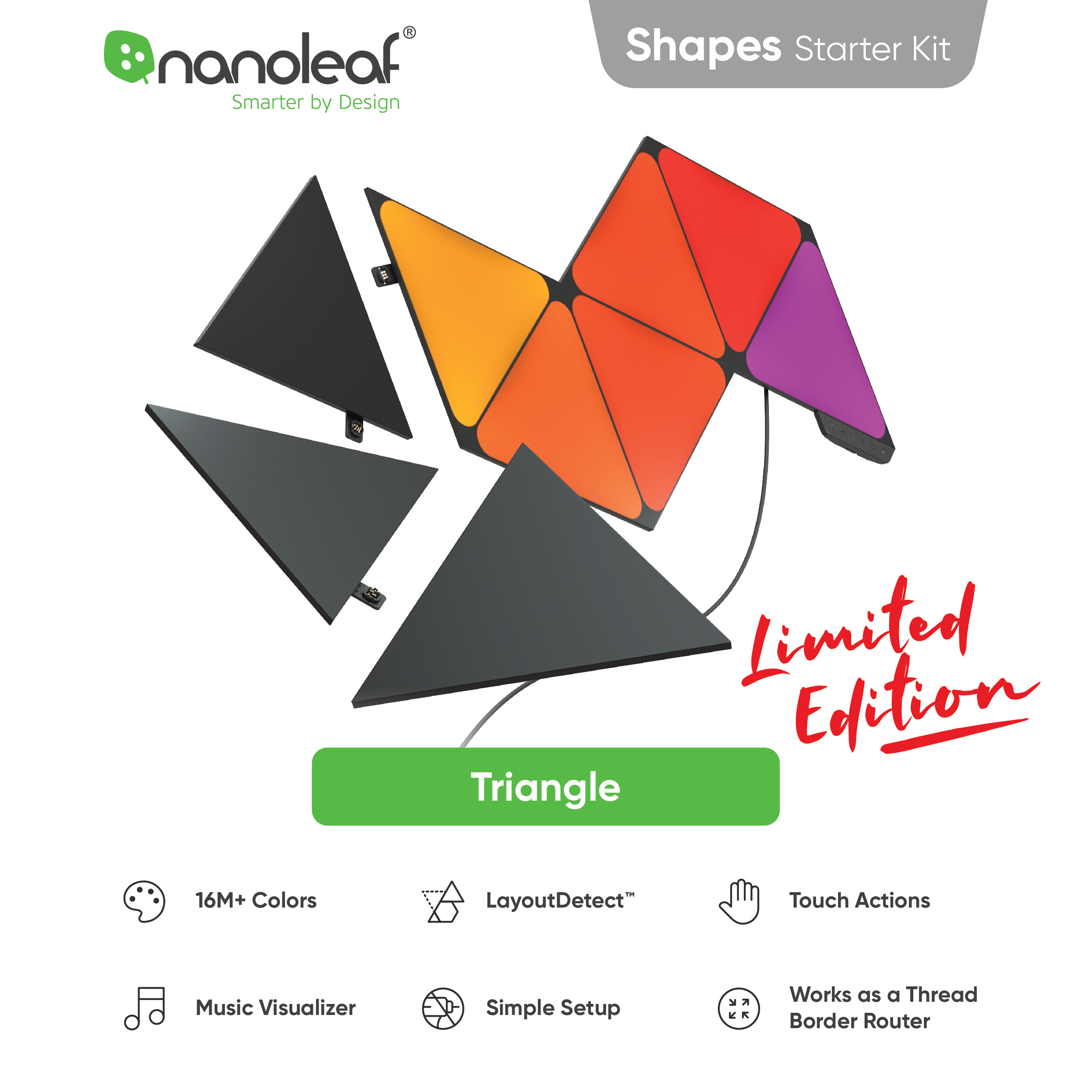 Nanoleaf Shapes Edição Limitada Ultra Black Starter Kit Triângulos 9  Painéis de LED