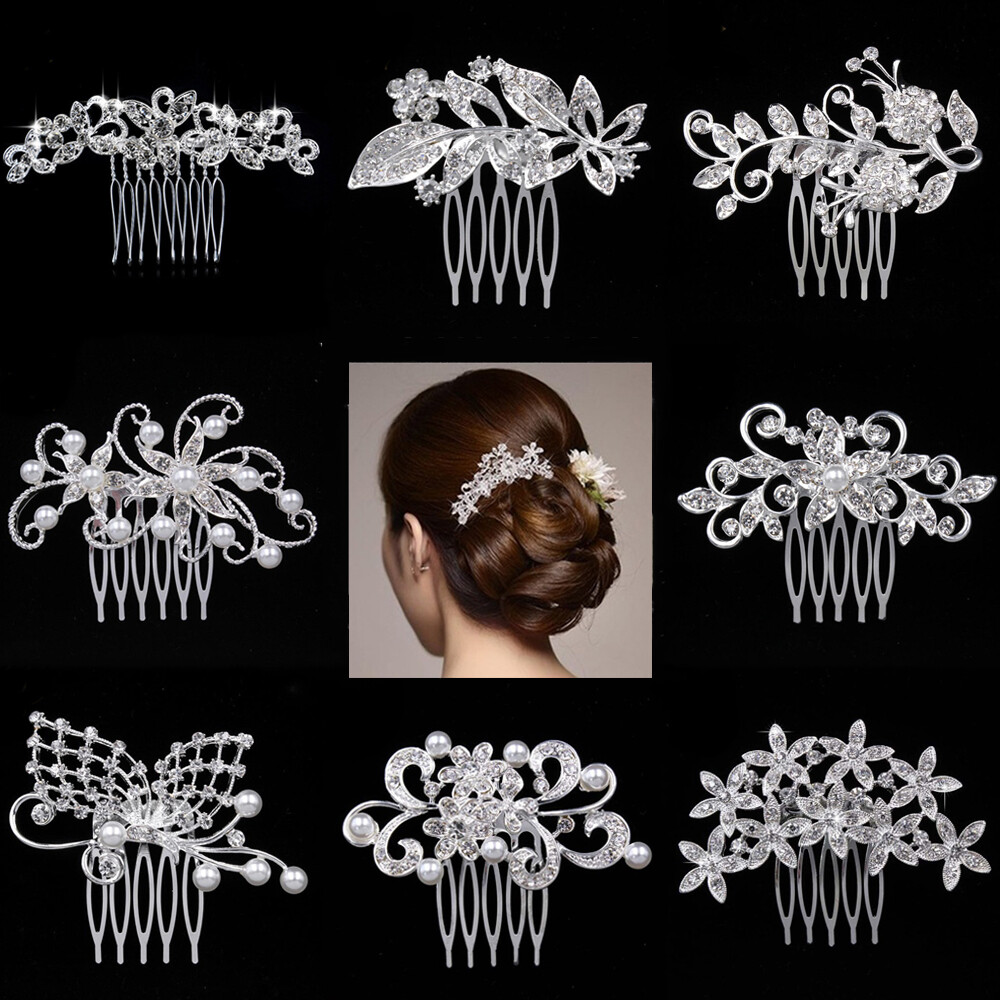 Silver Color Rhinestone Flower Leaf Bridal Hair Comb Bridesmaid Hairpins for Girls Crystal Hair Ornaments Headpieces Jewelry Wedding Hair Accessories