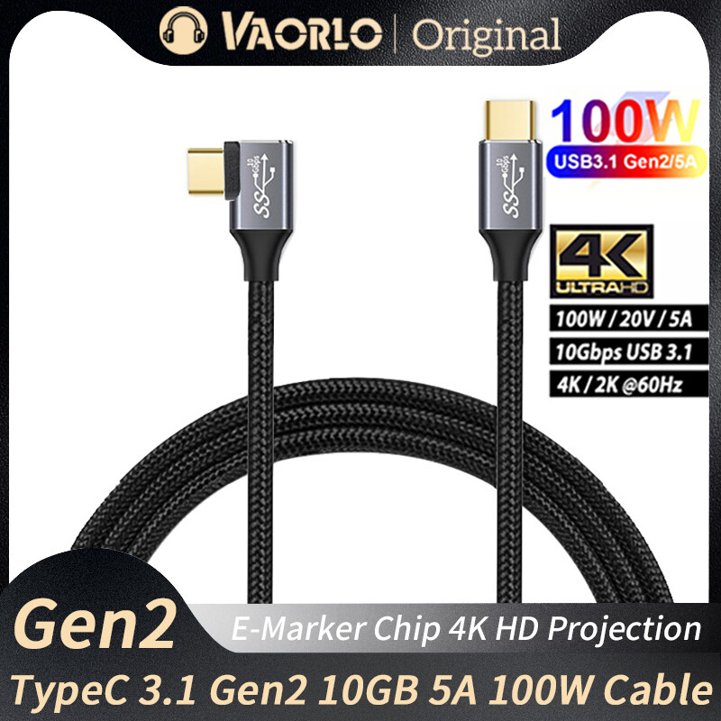 Vaorlo Ban Đầu Khuỷu Tay 5A 100W Usb3.1 Gen2 10GB Dữ Liệu Nhanh Chóng Cáp sạc Type-C3.1 Pd Typec Để Type-C Siêu 10Gbps Tốc Độ Cao Chuyển E-Đánh Dấu Chip 4K chiếu HD/ổ cứng/Bộ chuyển đổi Nintendo dây sạc