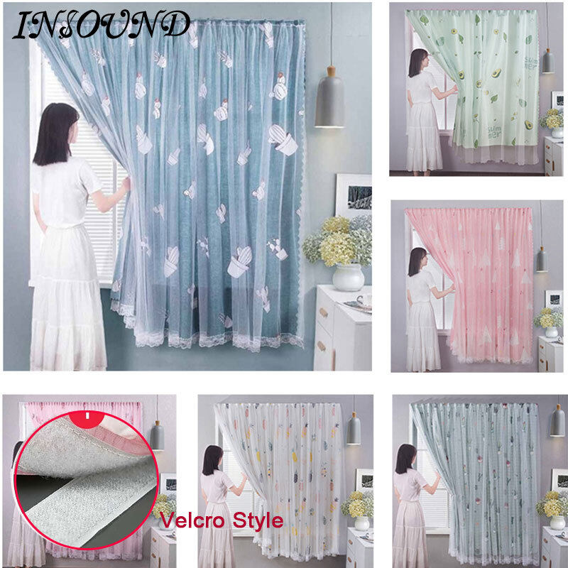 Khóa Dán Không Khoan Rèm Cửa Sổ Chắn Sáng Vải Tuyn 2 Lớp, Rèm Phòng Ngủ Học Sinh Trẻ Em, Rèm Cửa Sổ Phòng Ngủ Phòng Khách Rèm Màn Dễ Lắp Đặt